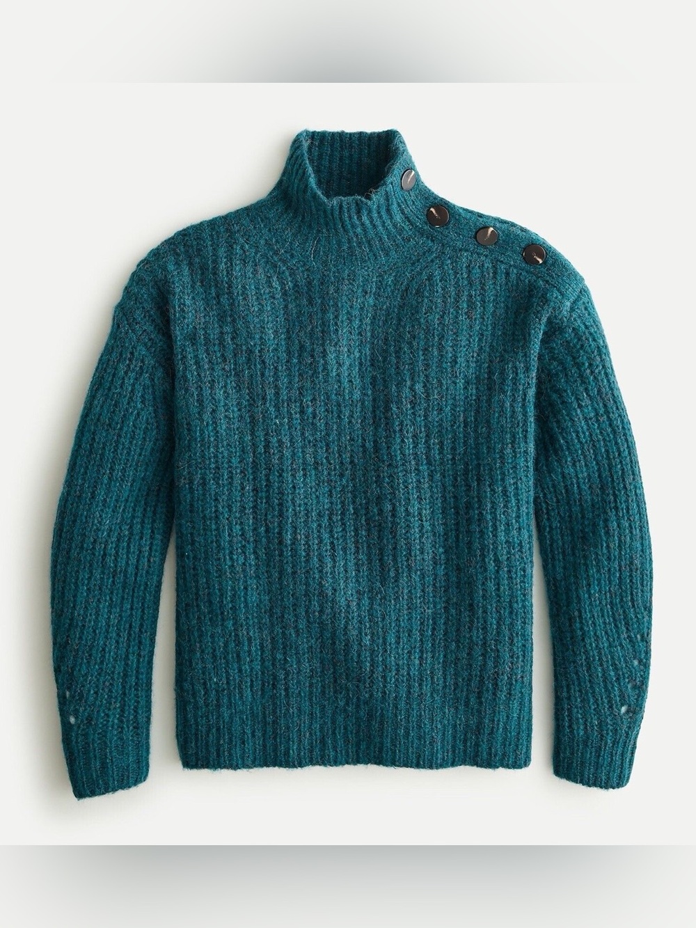 NWT J.Crew 2020 Alpaca Blend Turtleneck Sweater With Shoulder Buttons Green, XS